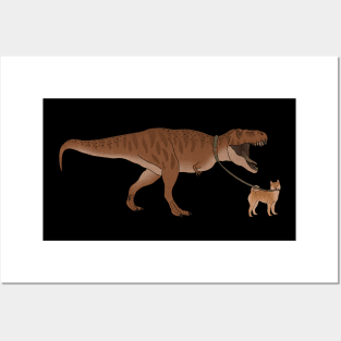 Funny Shiba Inu Dog walking T Rex Dinosaur Posters and Art